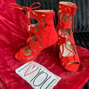 Call It Spring Red Cut-Out Lace-Up Heels